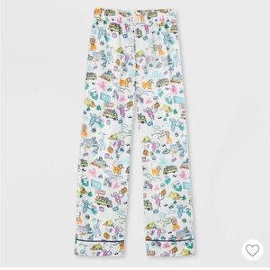 Kids White Printed Pajama Pants - Colorful Adventure Print